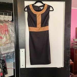 Black shift dress with Tan accents